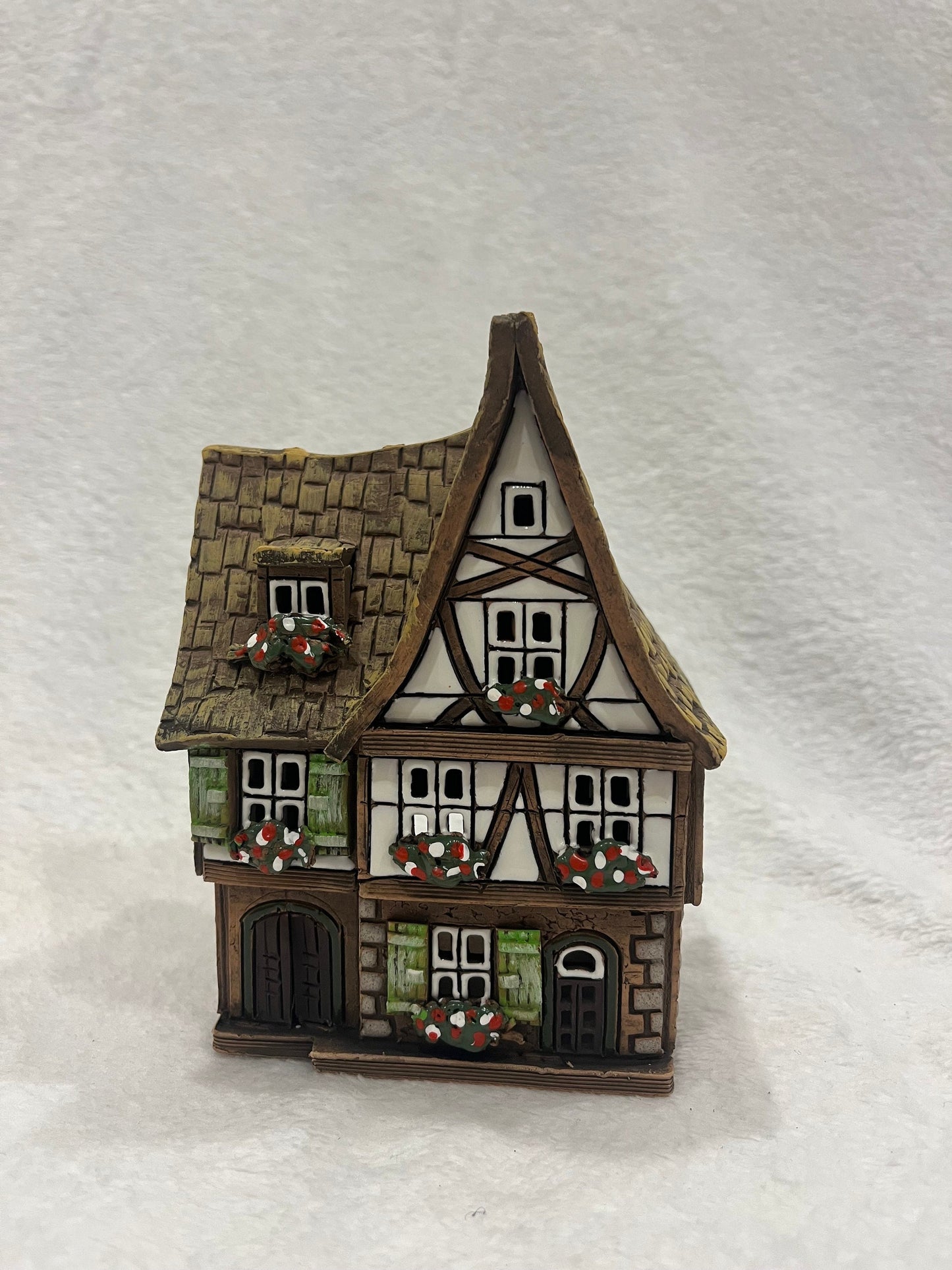 Christmas Ceramic House Art Tealight Candle Holder Room Decoration Handcrafted Collectible Miniature House A
