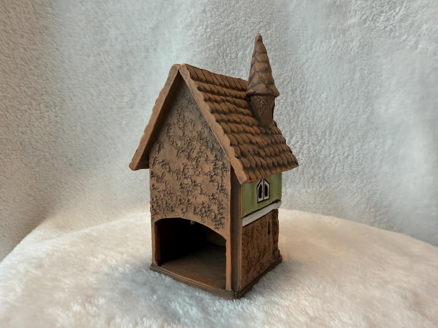 Christmas Ceramic House Collection - Handmade Collectible Miniature, Candle Holder, Room Decoration, Home Decor (R90 green)