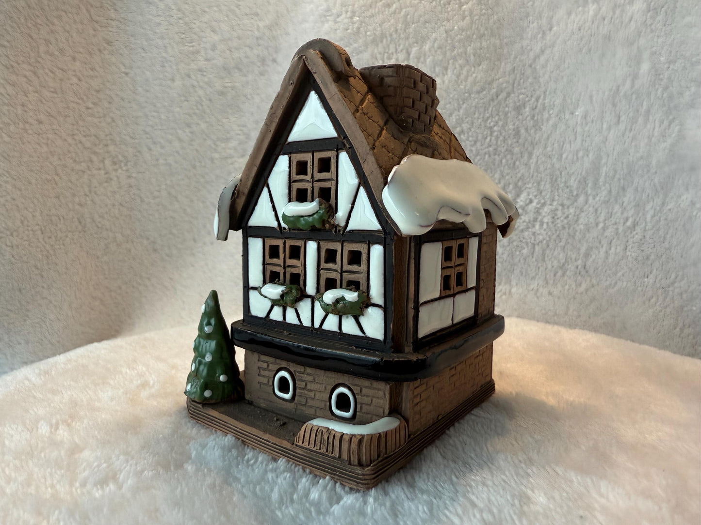 Christmas Ceramic House Collection - Handmade Collectible Miniature, Candle Holder, Room Decoration, Home Decor (RB25-1)