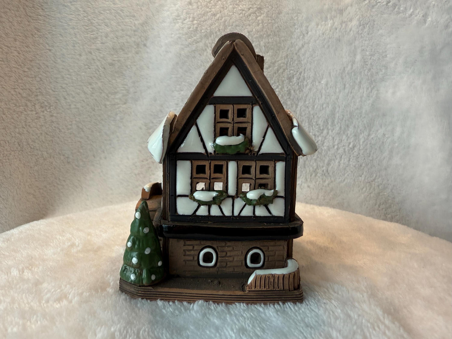 Christmas Ceramic House Collection - Handmade Collectible Miniature, Candle Holder, Room Decoration, Home Decor (RB25-1)