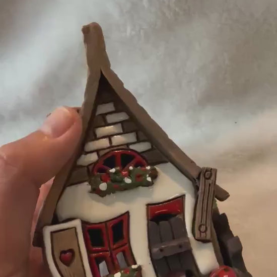 Christmas Ceramic House Collection - Handmade Collectible Miniature, Candle Holder, Room Decoration, Home Decor