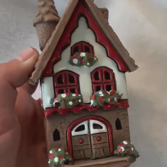 Christmas Ceramic House Collection - Handmade Collectible Miniature, Candle Holder, Room Decoration, Home Decor