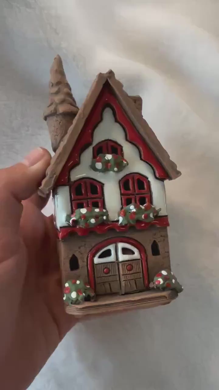 Christmas Ceramic House Collection - Handmade Collectible Miniature, Candle Holder, Room Decoration, Home Decor