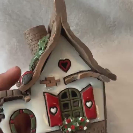 Christmas Ceramic House Collection - Handmade Collectible Miniature, Candle Holder, Room Decoration, Home Decor