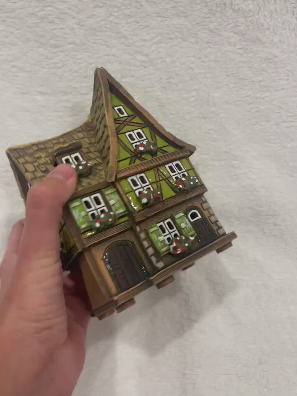 Christmas Ceramic House Art Tealight Candle Holder Room Decoration Handcrafted Collectible Miniature House B35